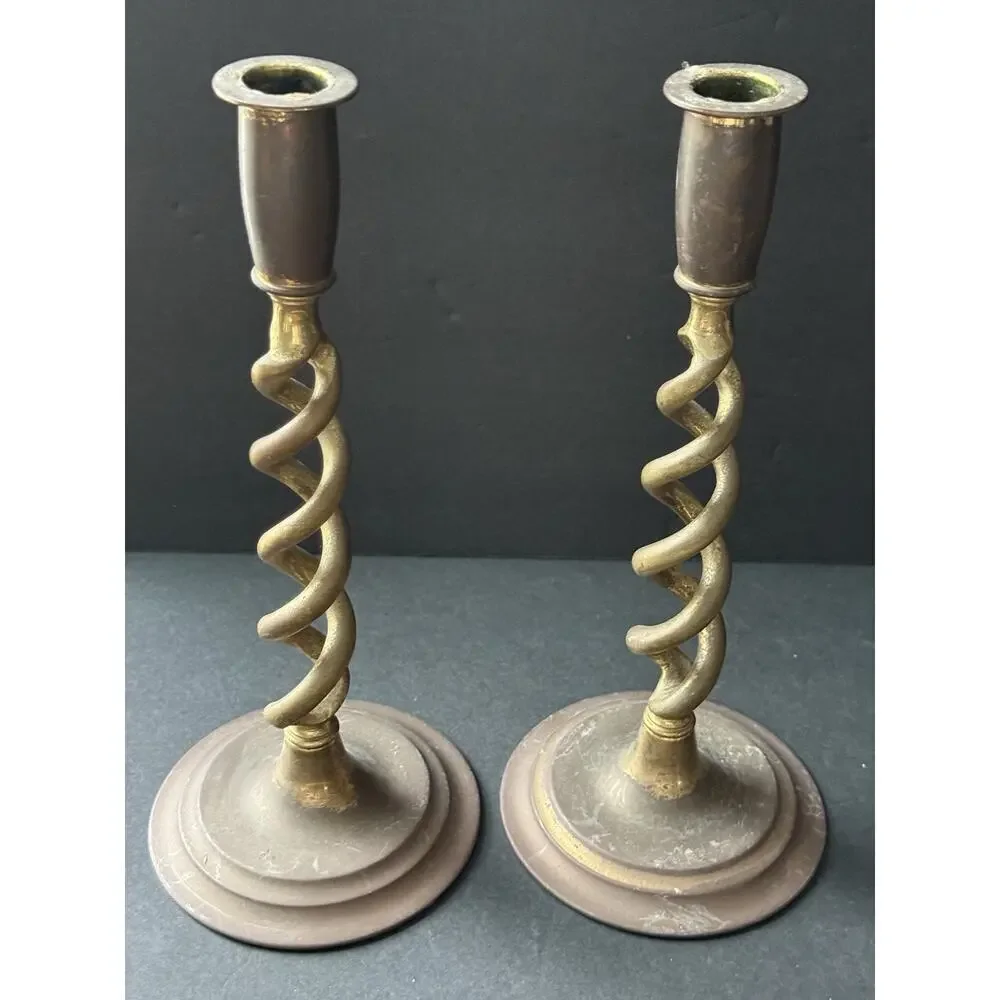 Vintage Brass Candlestick Holders Set (2) MCM Holiday Centerpiece Cottagecore